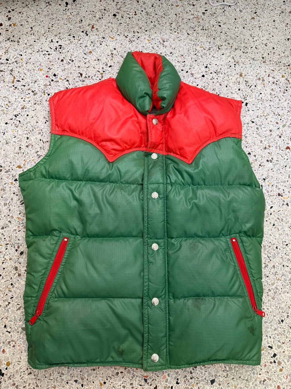 Vintage apre Ski Daddle duck down vest green orange retro small s